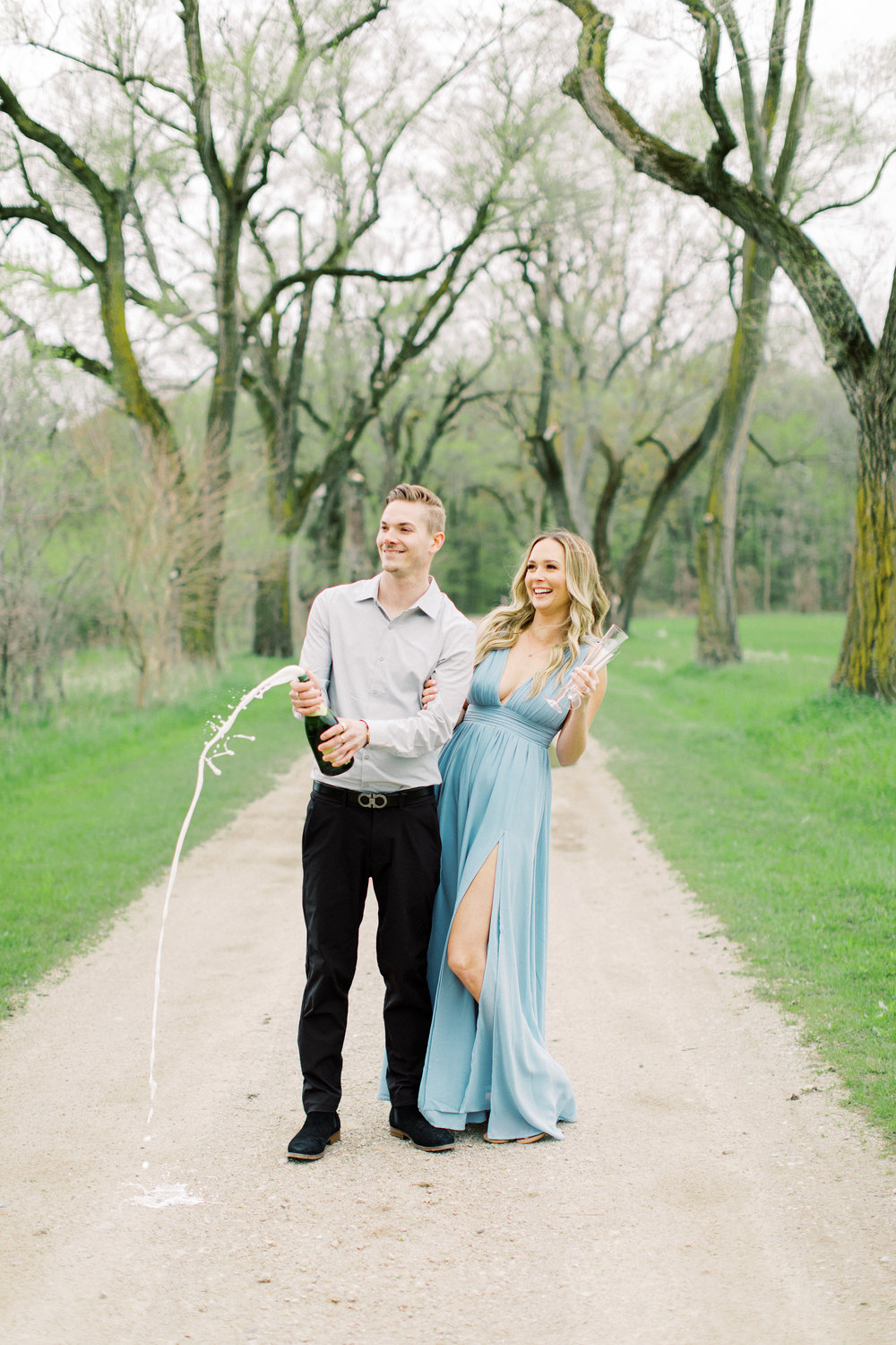Detroit Engagement session | countryside Engagement | champagne toast